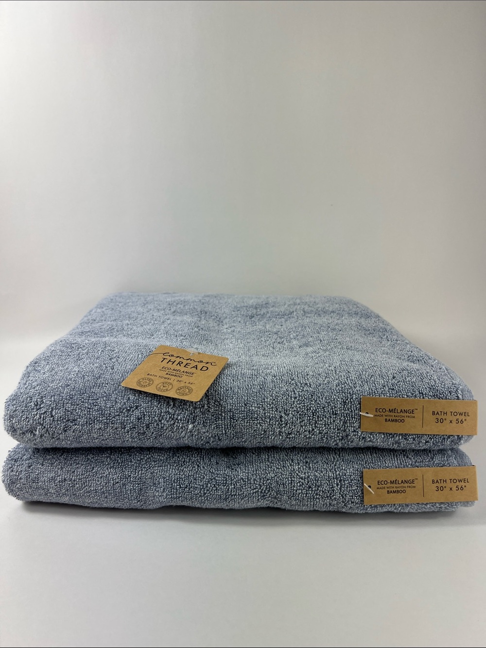 Common Thread Eco-Melange Bamboo Bath Towels Blue Soft Cotton Set of 2 NEW